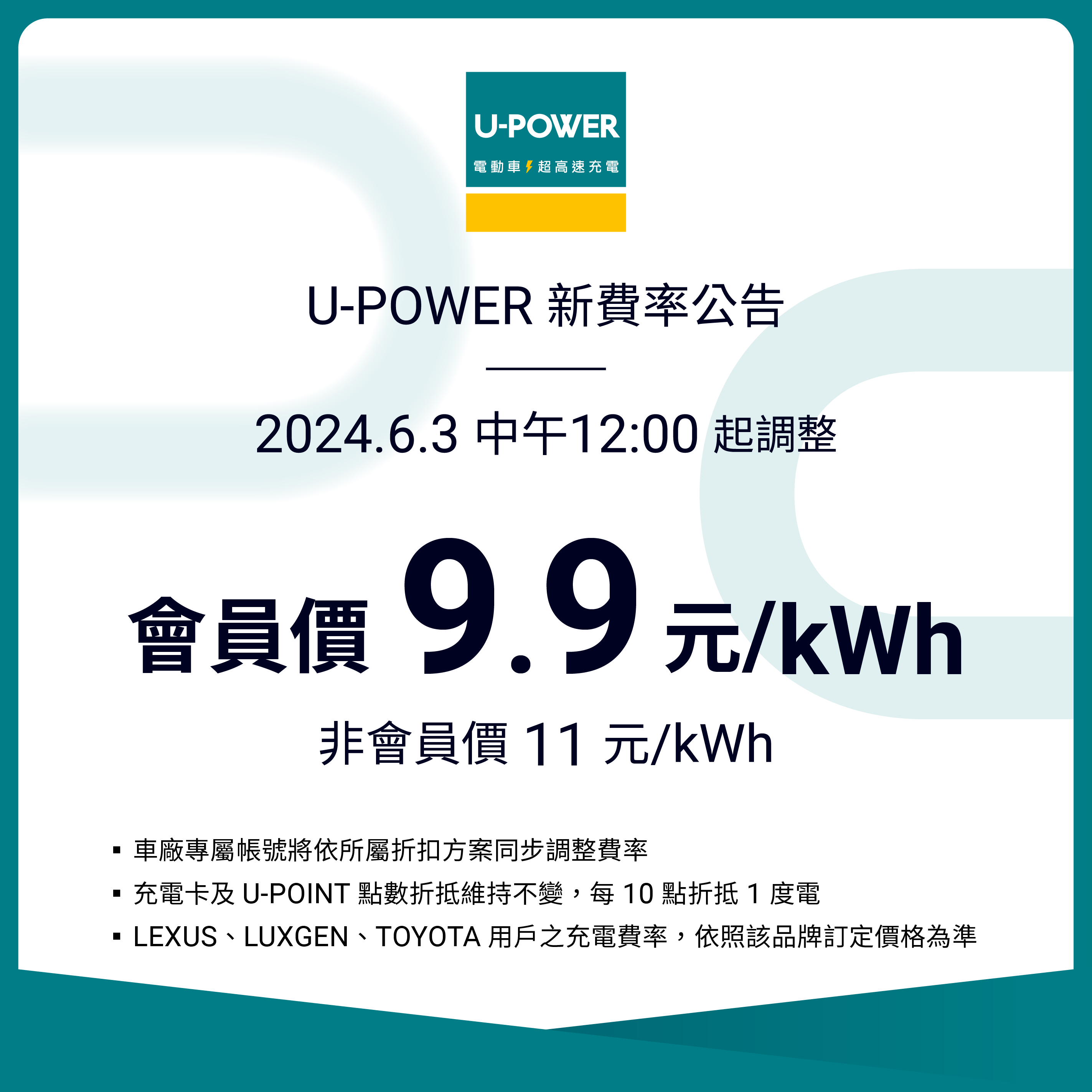 圖1_U-POWER 超高速充電站費率調整公告